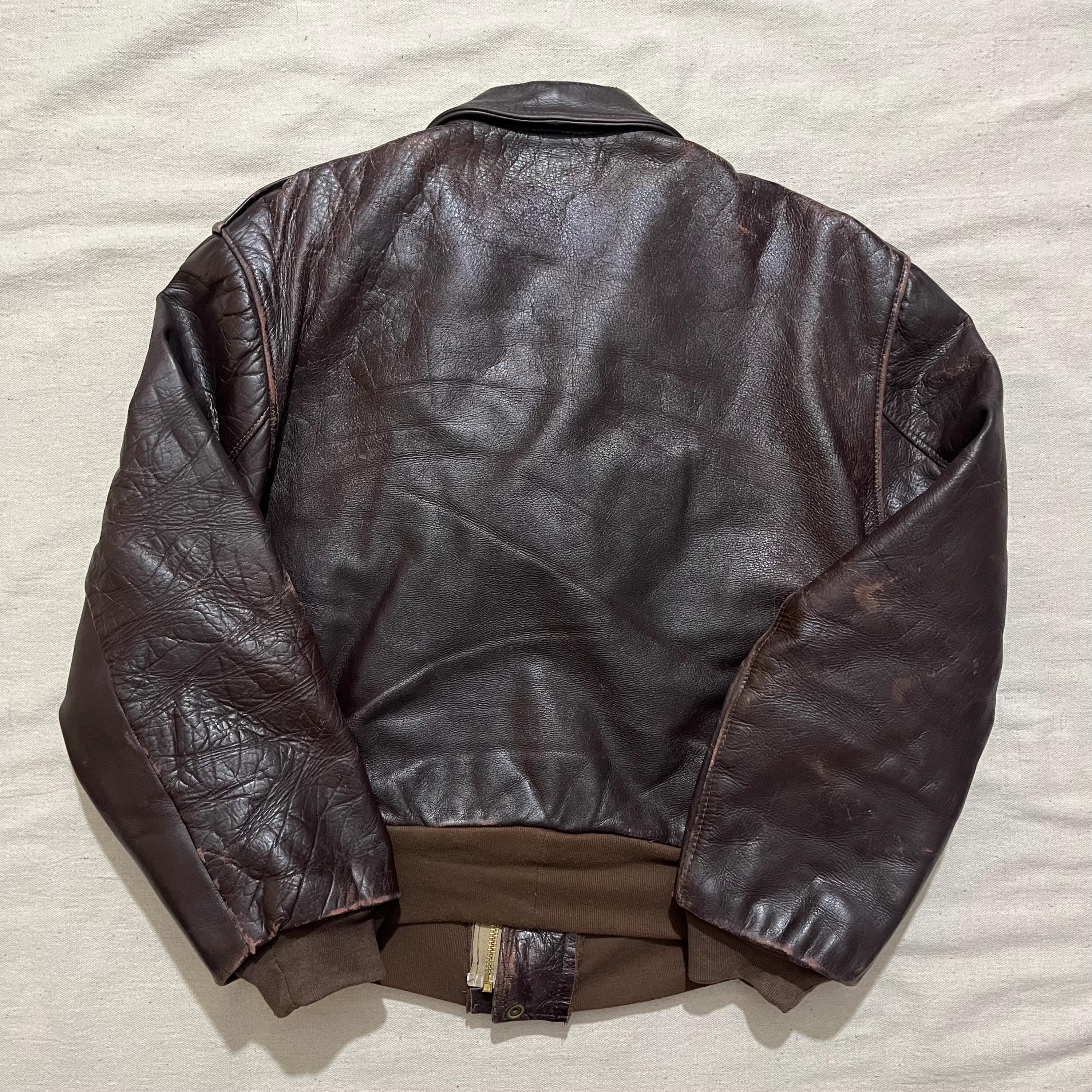 Vintage 60s/70s Brown Leather Aviator Bomber Jacket - Size 46