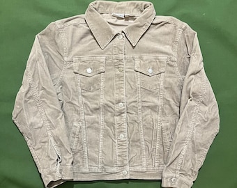 Chaqueta Sonoma de pana fina vintage de los años 2000 para mujer, color marrón tostado, talla grande