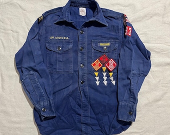 Vintage 70s Cub Scouts Button Down Shirt - Cedar Rapids Iowa - Youth Medium/Large