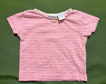 Camiseta de rayas vintage de los años 90 para bebés y niñas pequeñas, color rosa, talla 6-9 meses