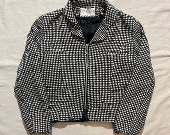 Vintage Houndstooth Cropped Blazer: 90s Y2K Black White Jacket Femme Small Medium
