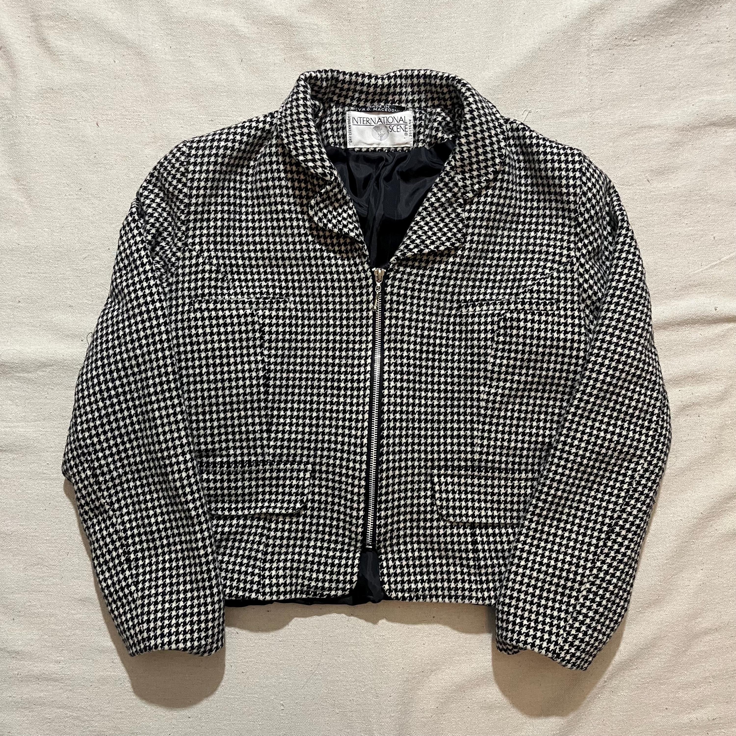 Vintage Houndstooth Cropped Blazer: 90s Y2K Black White Jacket