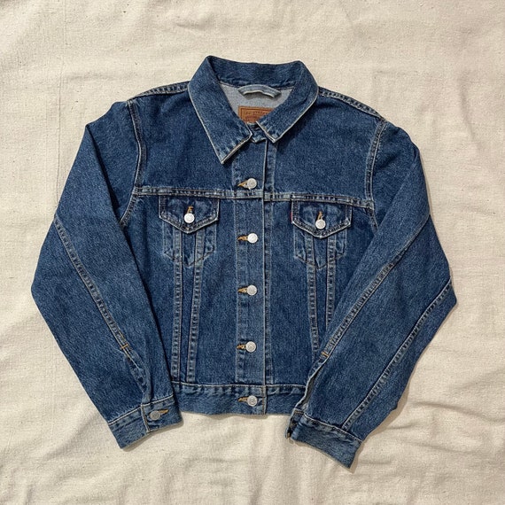 Vintage 90s Womens Femme Levis Levi Strauss Denim Trucker Cropped Jacket Blue Medium Etsy