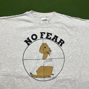 Vintage jaren 00 Y2K No Fear No Brains Squirrel Hunter Cartoon grafisch T-shirt grijs XXL