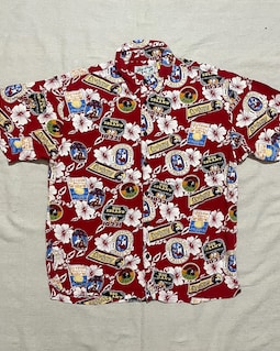 Vintage 90s Big Dogs Hawaiian Shirt: Tropical Beer Graphic, Red