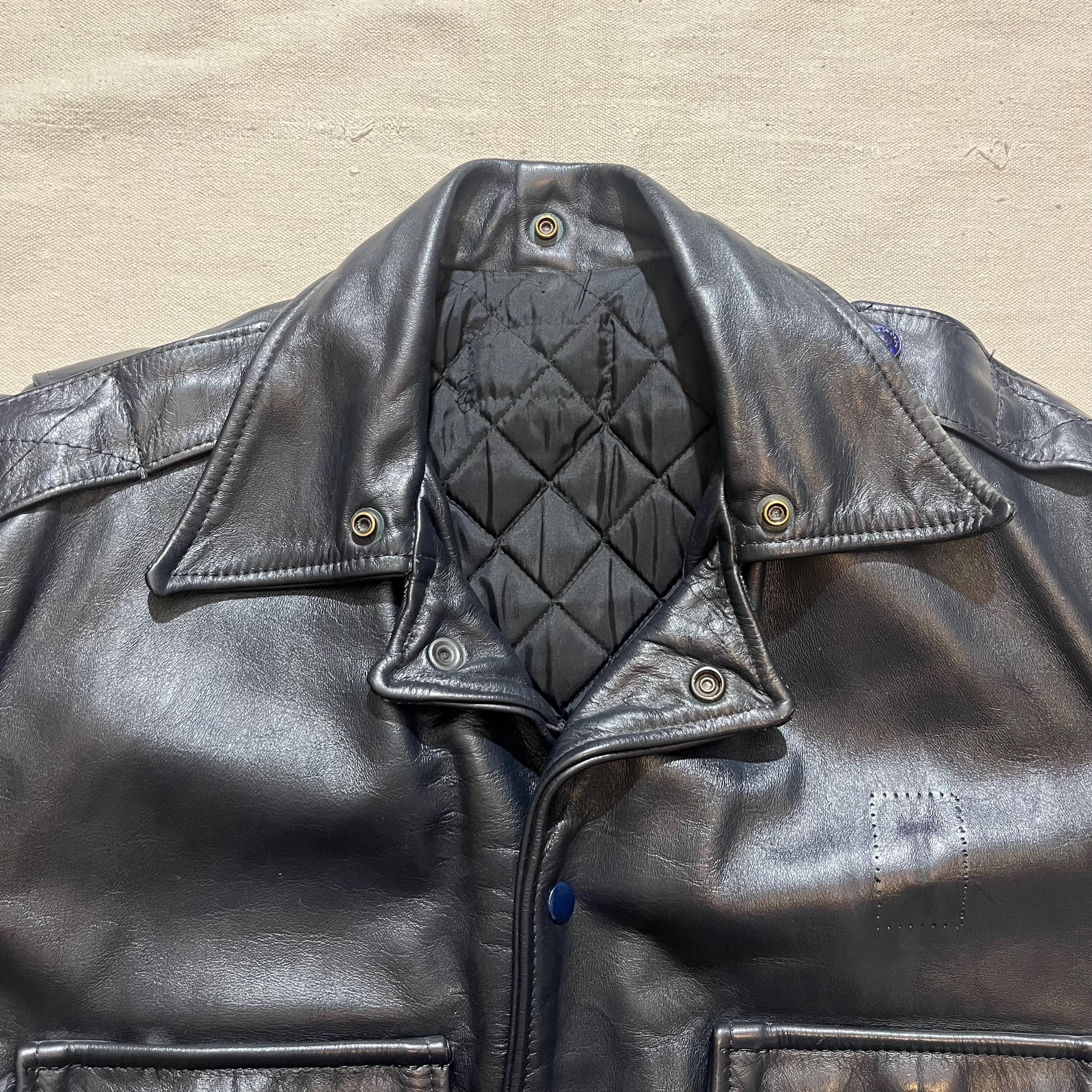 Vintage 80s Chicago Cop Shop Police Leather Jacket Black