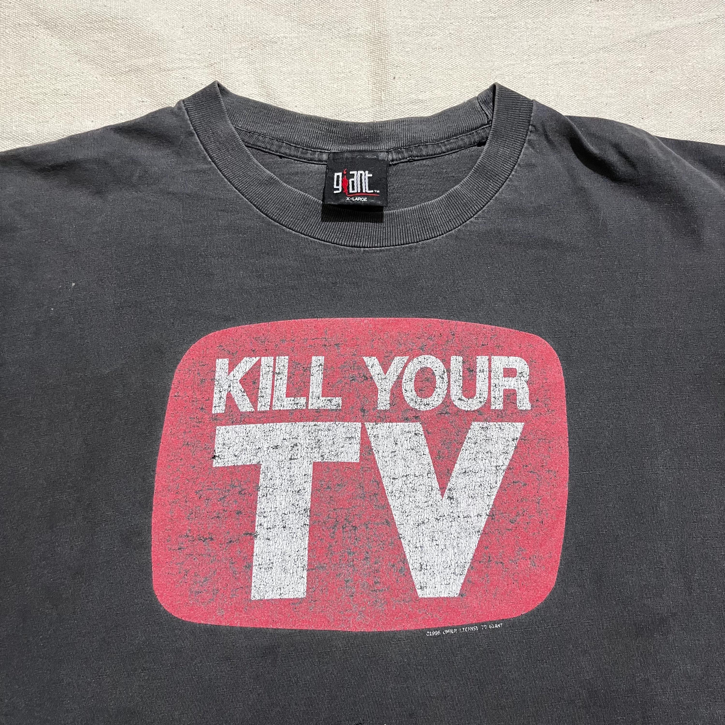 Vintage 90s 1996 Kill Your TV Giant Punk Graphic T-shirt Black XL