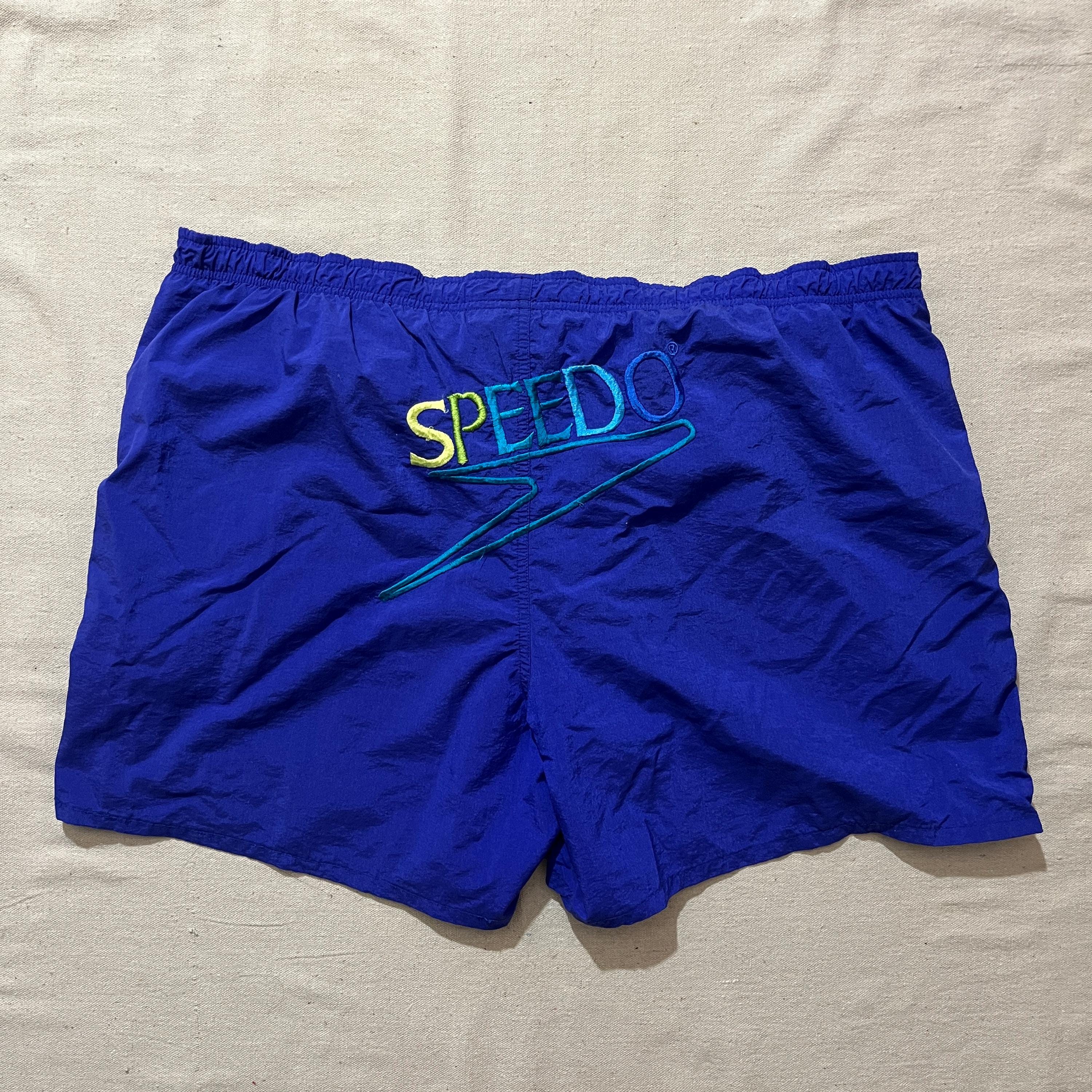 Vintage 90s Speedo Swimming Trunks Board Shorts Embroidered Blue