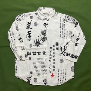 Vintage 90s Y2K Soft Surroundings Rayon Shirt: White Chinese