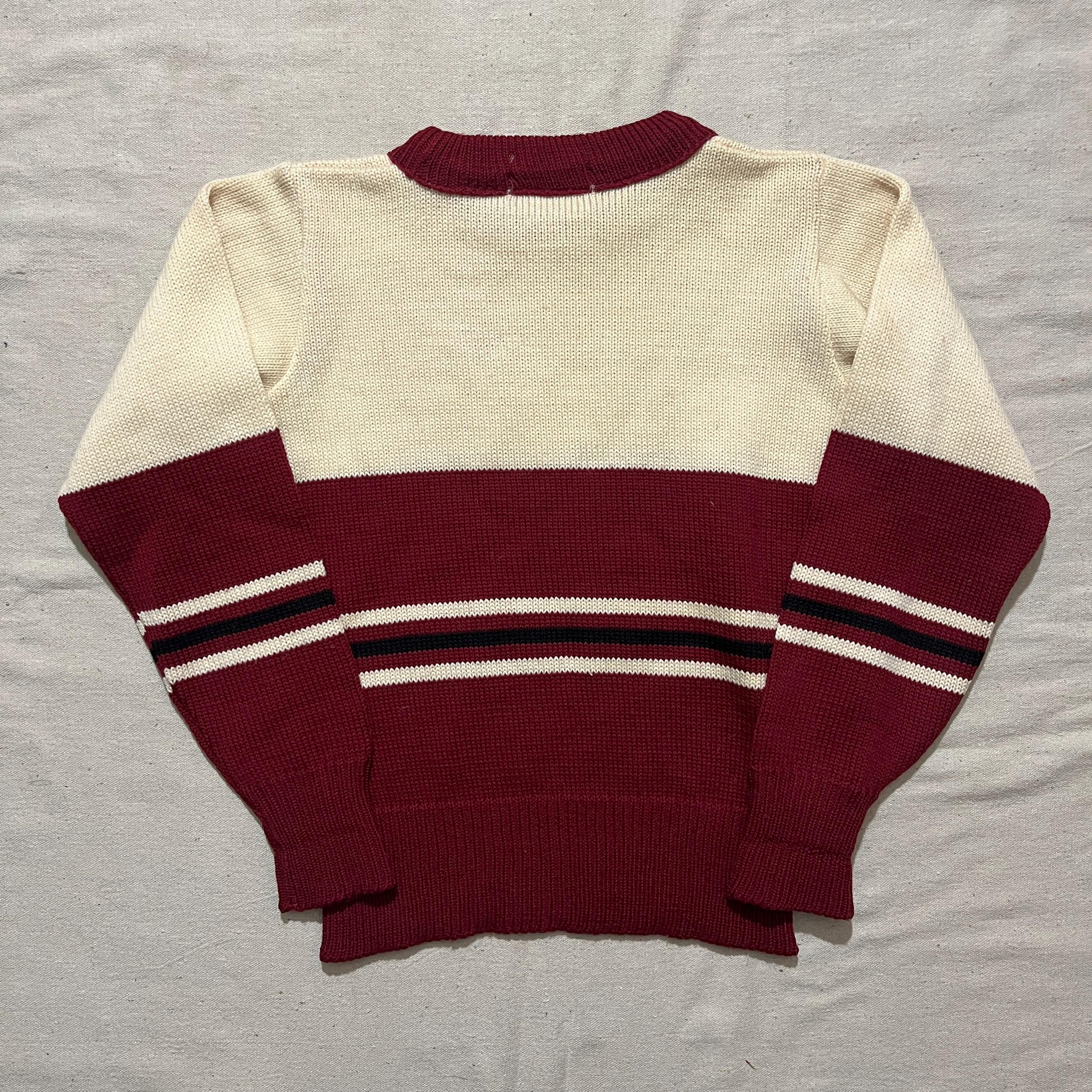 Vintage 60s 70s Logan Knitting Mills Sweater Wool Striped Knit Red 