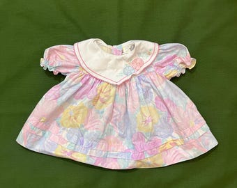 Vintage 80s 90s Baby Girls Flower Floral Dress White Pink Size 12 Months