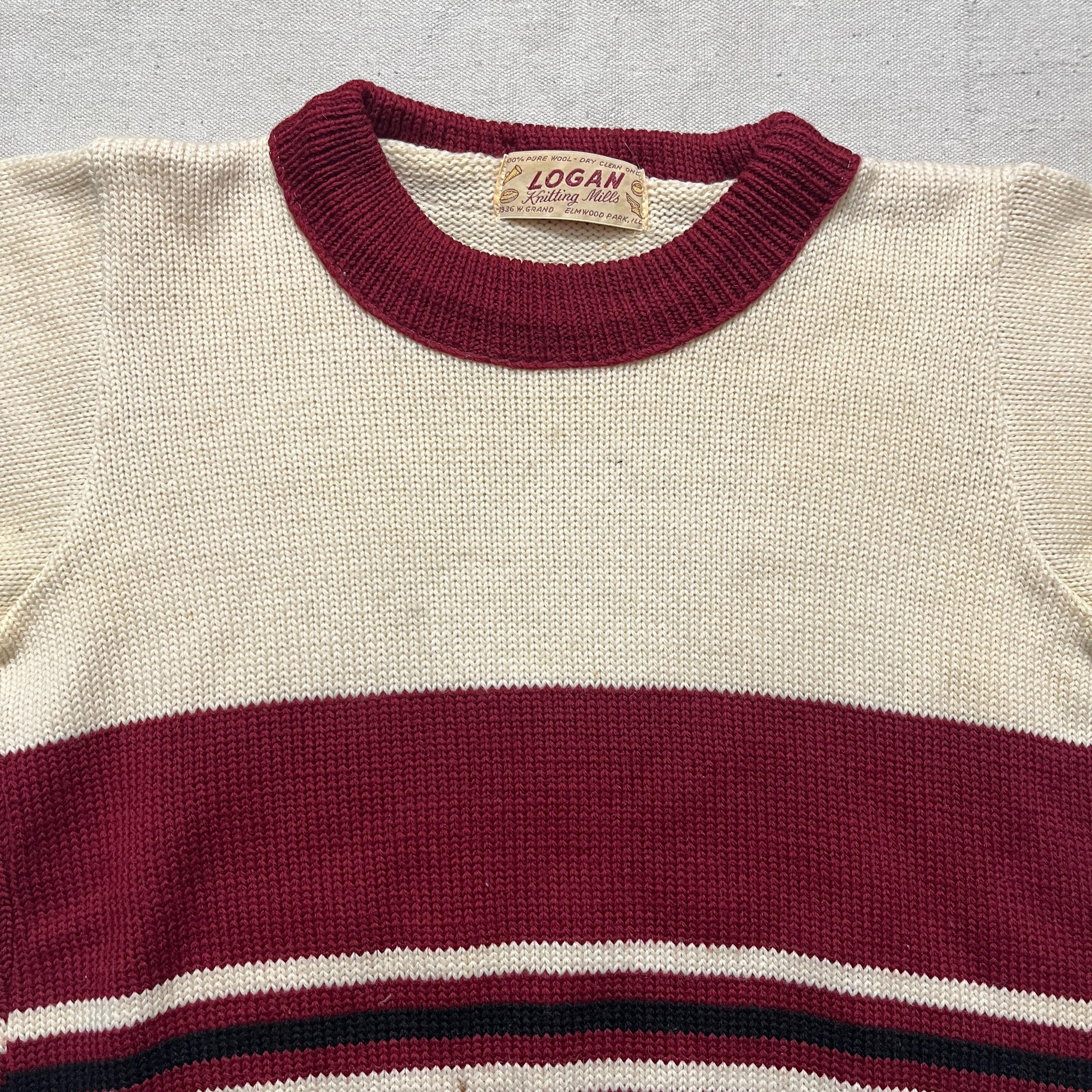 Vintage 60s 70s Logan Knitting Mills Sweater Wool Striped Knit Red