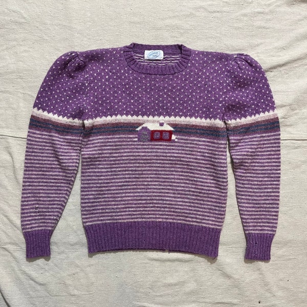 Vintage 80s/90s Northern Isles “Winter Cabin” House Wool Knit Sweater Purple Small/Medium