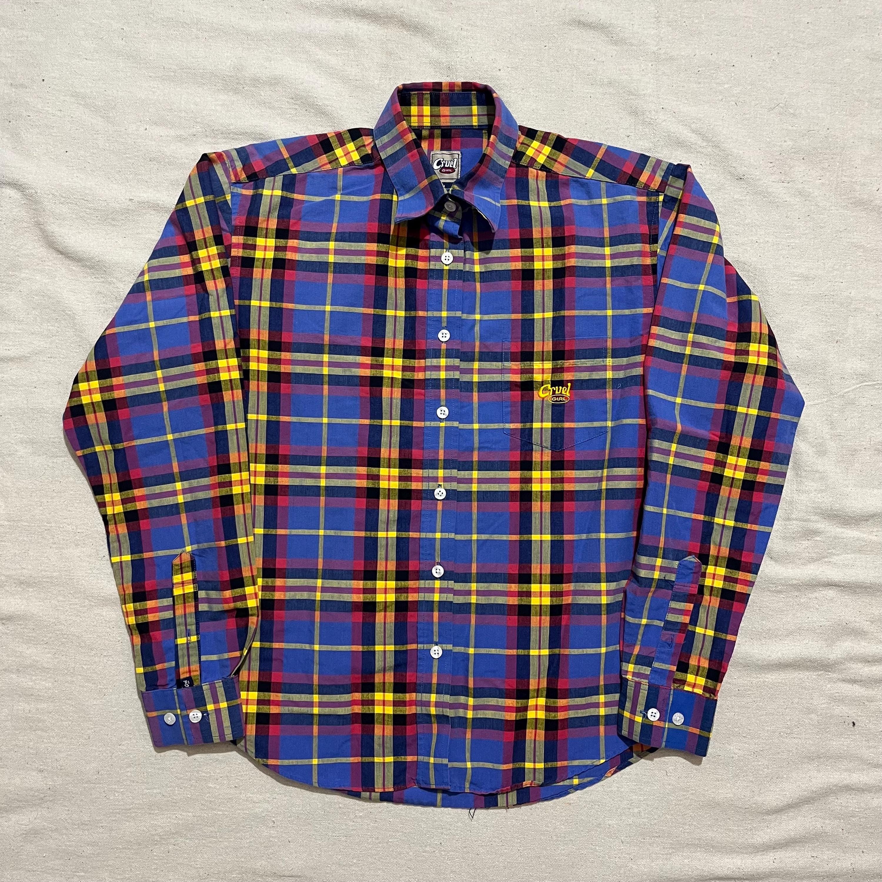 Vintage 00s Y2K Women’s/Femme Cruel Girl Plaid Button Down Flannel Shirt Blue Yellow Red Size Medium