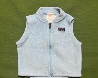 Chaleco polar Patagonia vintage de los años 2000, estilo Y2K, para bebés y niños pequeños, color azul claro, talla 6 meses.