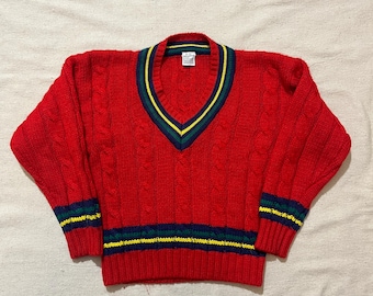Klasyczny sweter tenisowy z lat 90. w paski, w stylu preppy, czerwony, dla dzieci i młodzieży, rozmiar S