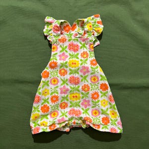 Vintage 70s Kids Baby Toddler Girl’s Health-tex Cute Floral Flower Dress Green Pink Yellow Size 24 Months