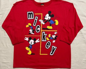 Vintage 90s Disney Mickey Mouse Red Graphic Longsleeve Sweater T-Shirt OSFA XL