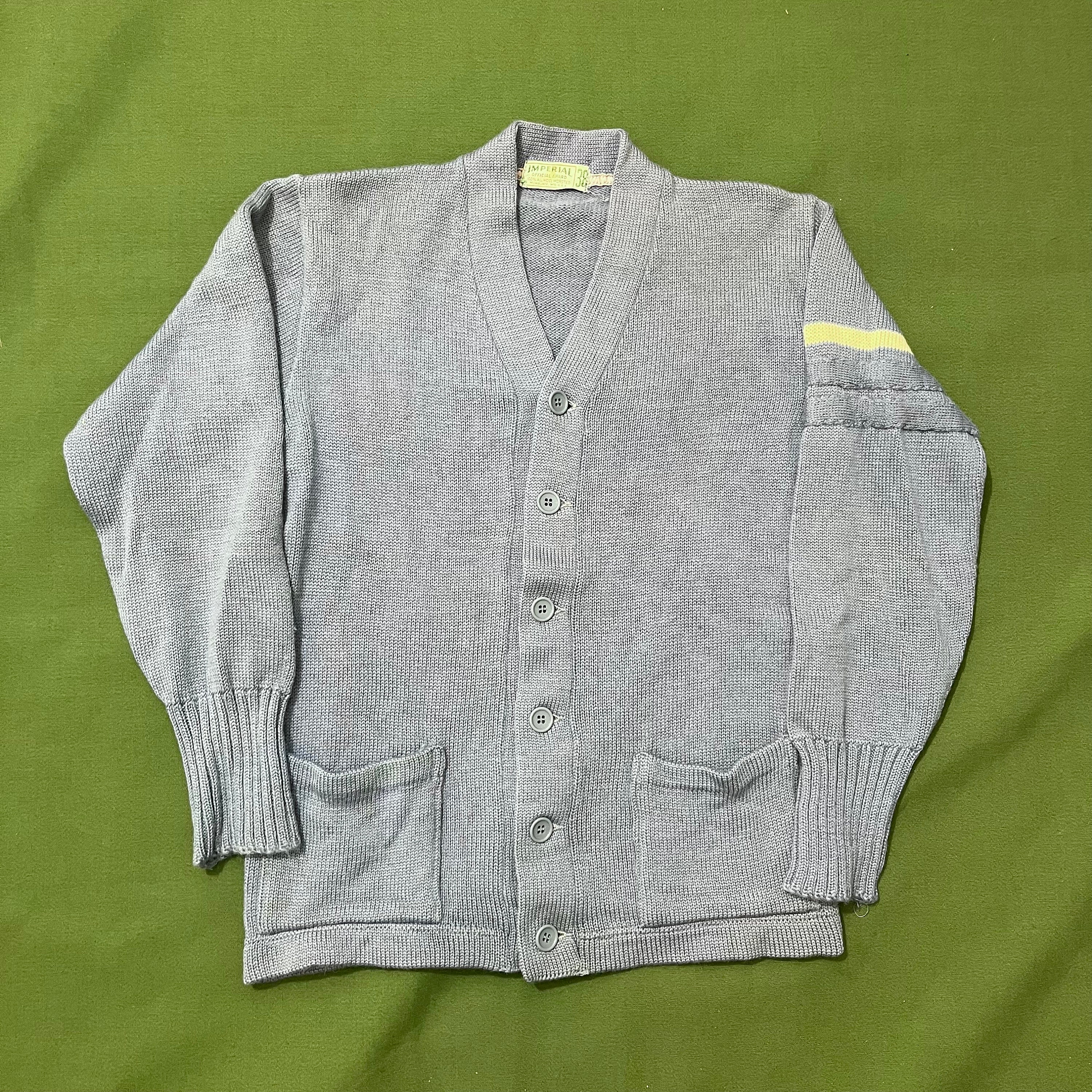 Vintage 50s/60s Imperial Knit Button Down Cardigan Sweater Blue 