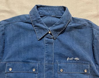 Camisa vaquera vintage Just Me de los años 90 con broches de perlas - Top de trabajo para mujer L/XL