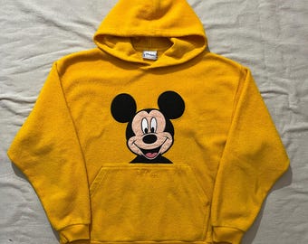 Vintage 90s 00s Y2K Disneyland Paris Mickey Mouse Fleece Hoodie Yellow Medium