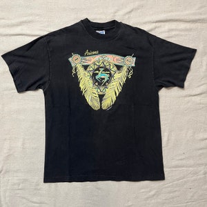 Vintage 90s Arizona Tourist Travel Souvenir Native Graphic T-shirt Czarny Duży