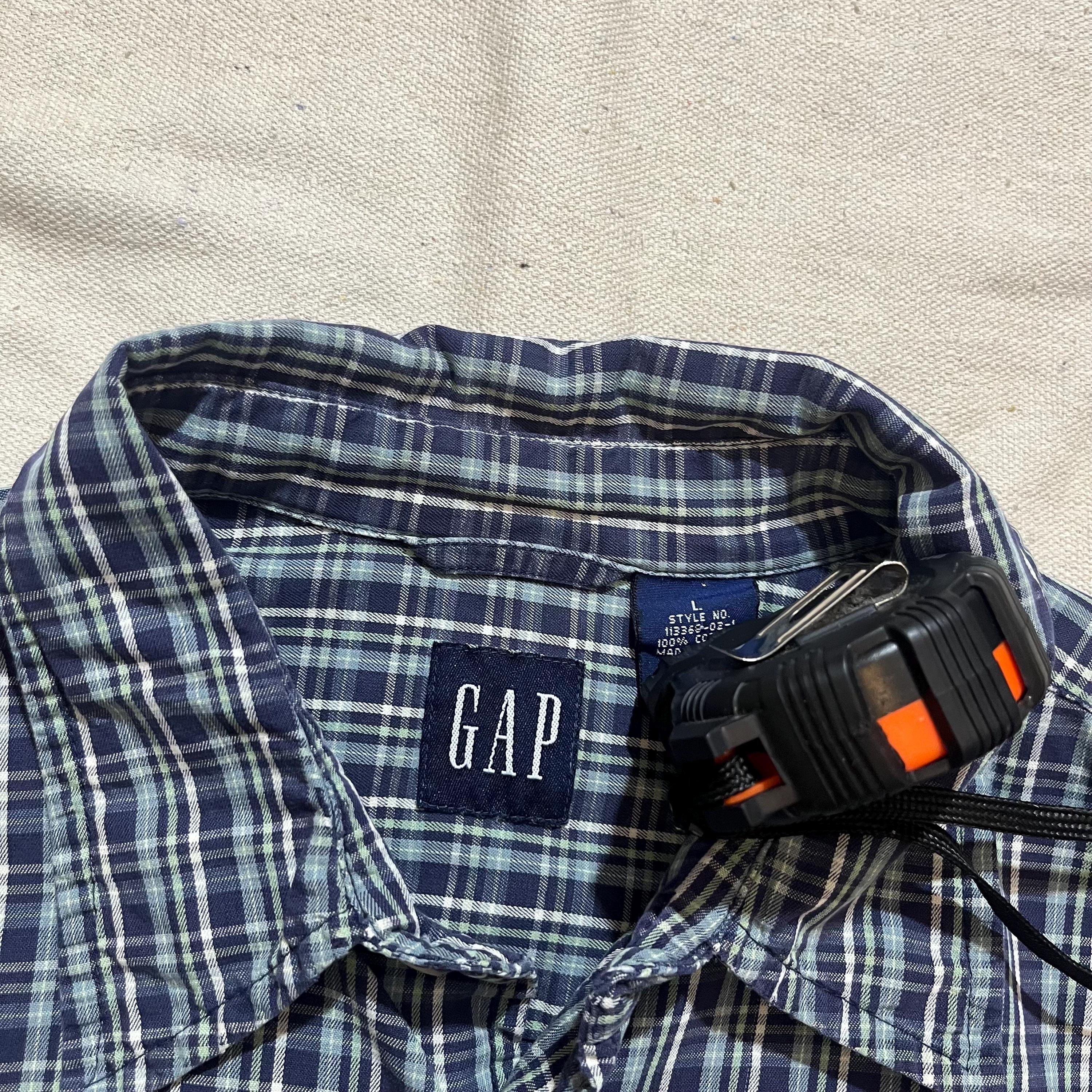Vintage 90s Gap Button Down Plaid Flannel Shirt Blue Green Size
