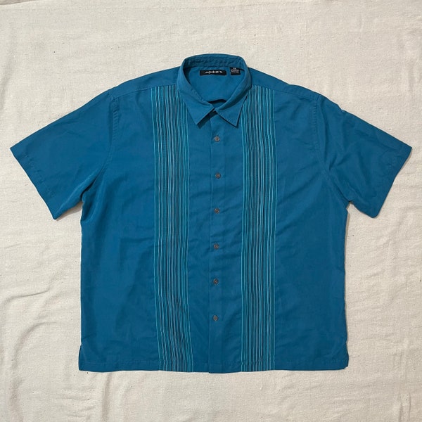 Vintage 00s Axist Striped Lounge Bowling Button Down Shirt Blue XXL
