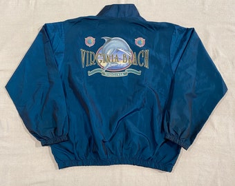 Vintage 90s Virginia Beach Surf Style Windbreaker Jacket