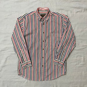 Vintage 80s/90s Eddie Bauer Striped Dress Button Down Shirt Large