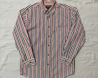 Vintage 80s/90s Eddie Bauer Striped Dress Button Down Shirt Large