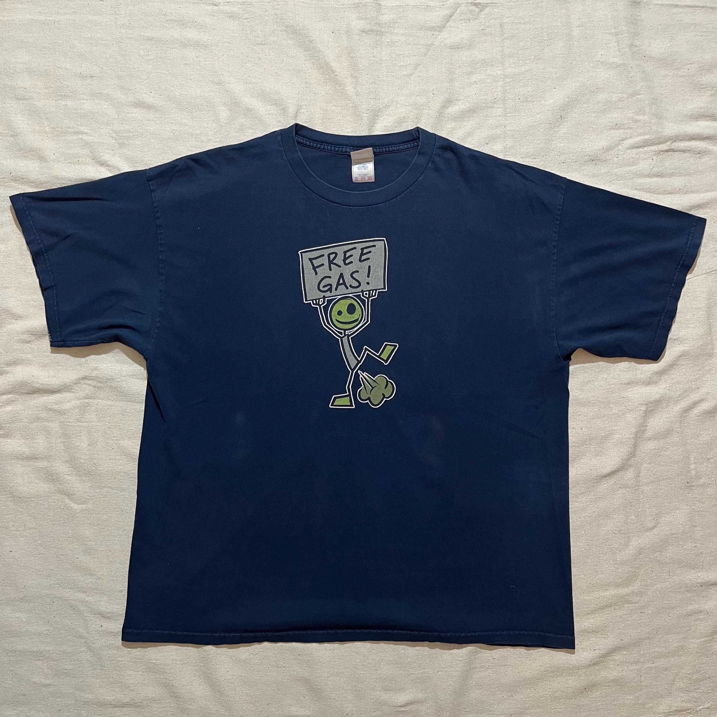 Vintage Y2K Graphic T-shirt: Free Gas Cartoon, Navy Blue XXL - Etsy