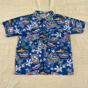 Vintage 00s Walt Disney Mickey Mouse Surf Hawaiian Button Down Shirt Blue Medium