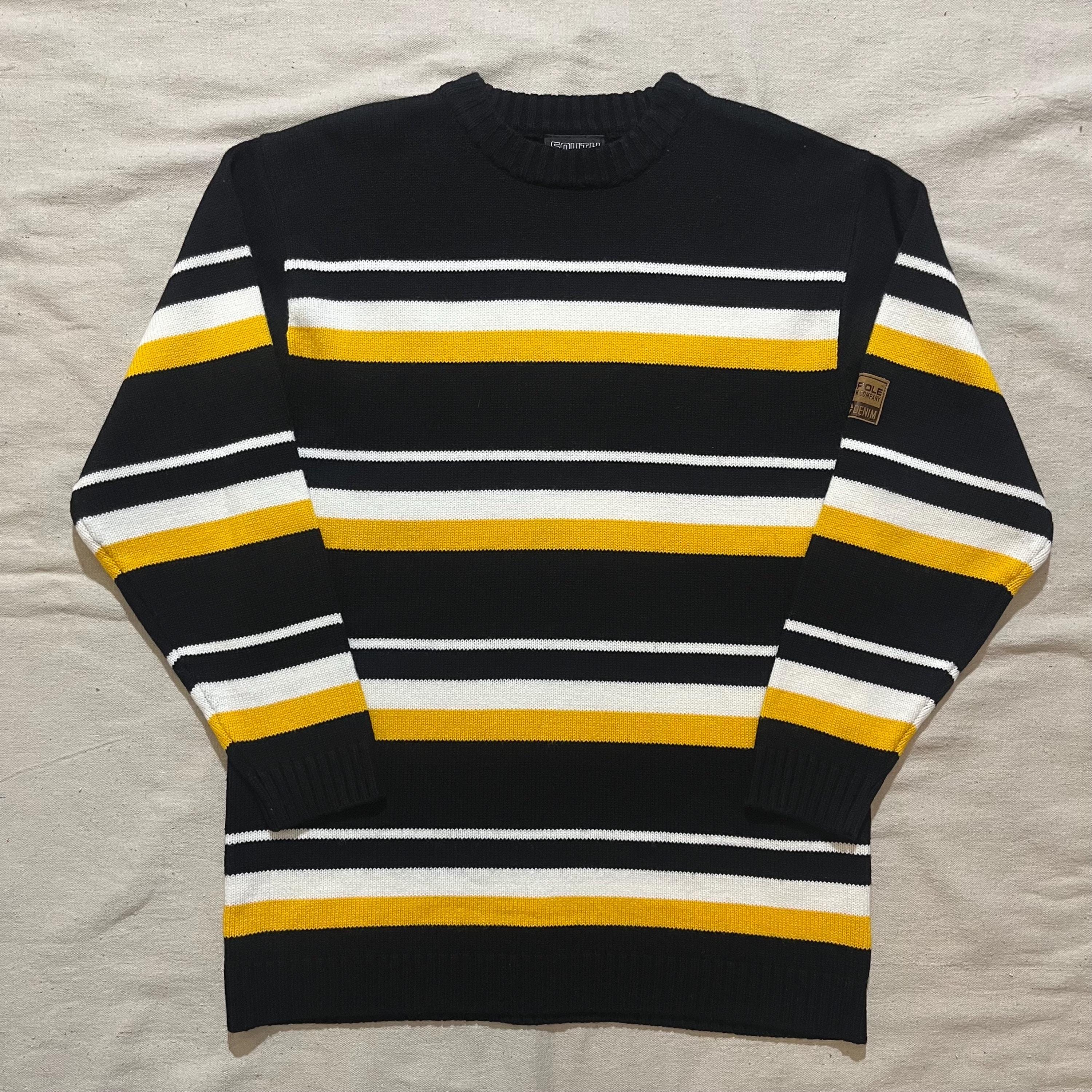 Vintage 00s Y2K South Pole Striped Knit Sweater Black Yellow White 