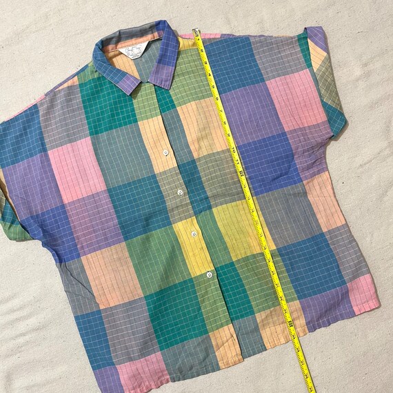 Vintage 80s Women’s Pastel Plaid Button Down Shir… - image 3