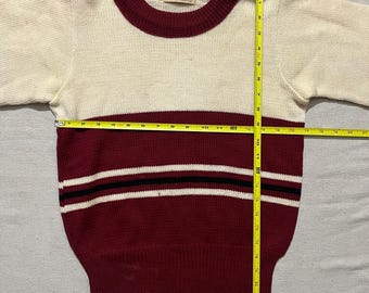 Vintage 60s 70s Logan Knitting Mills Sweater Wool Striped Knit Red
