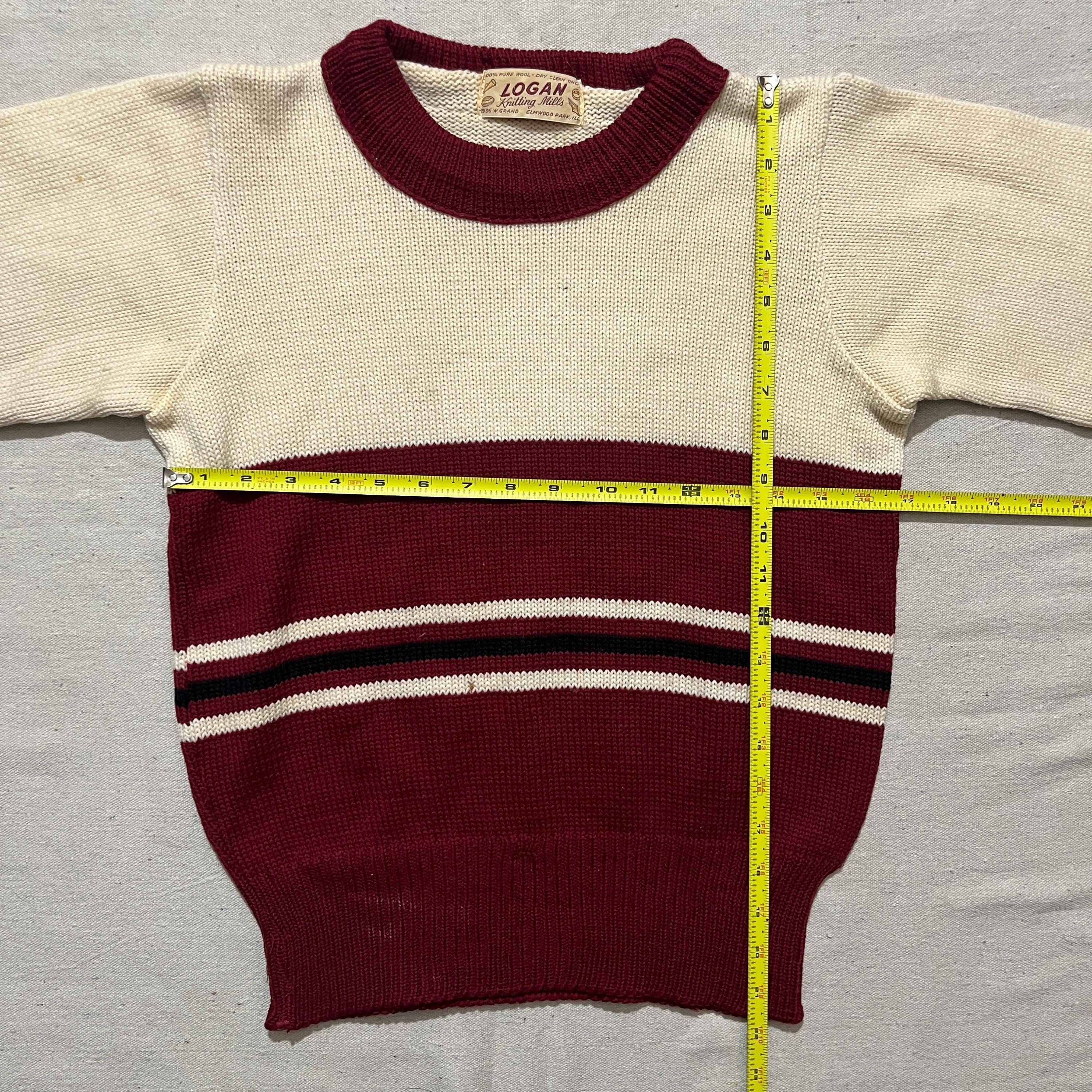 Vintage 60s 70s Logan Knitting Mills Sweater Wool Striped Knit Red