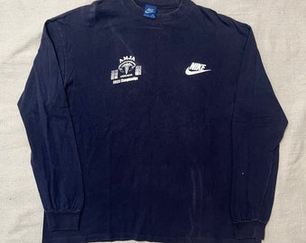 Vintage 80s Nike Blue Tag Chicago 100k Marathon Runner Graphic Longsleeve T-Shirt XL