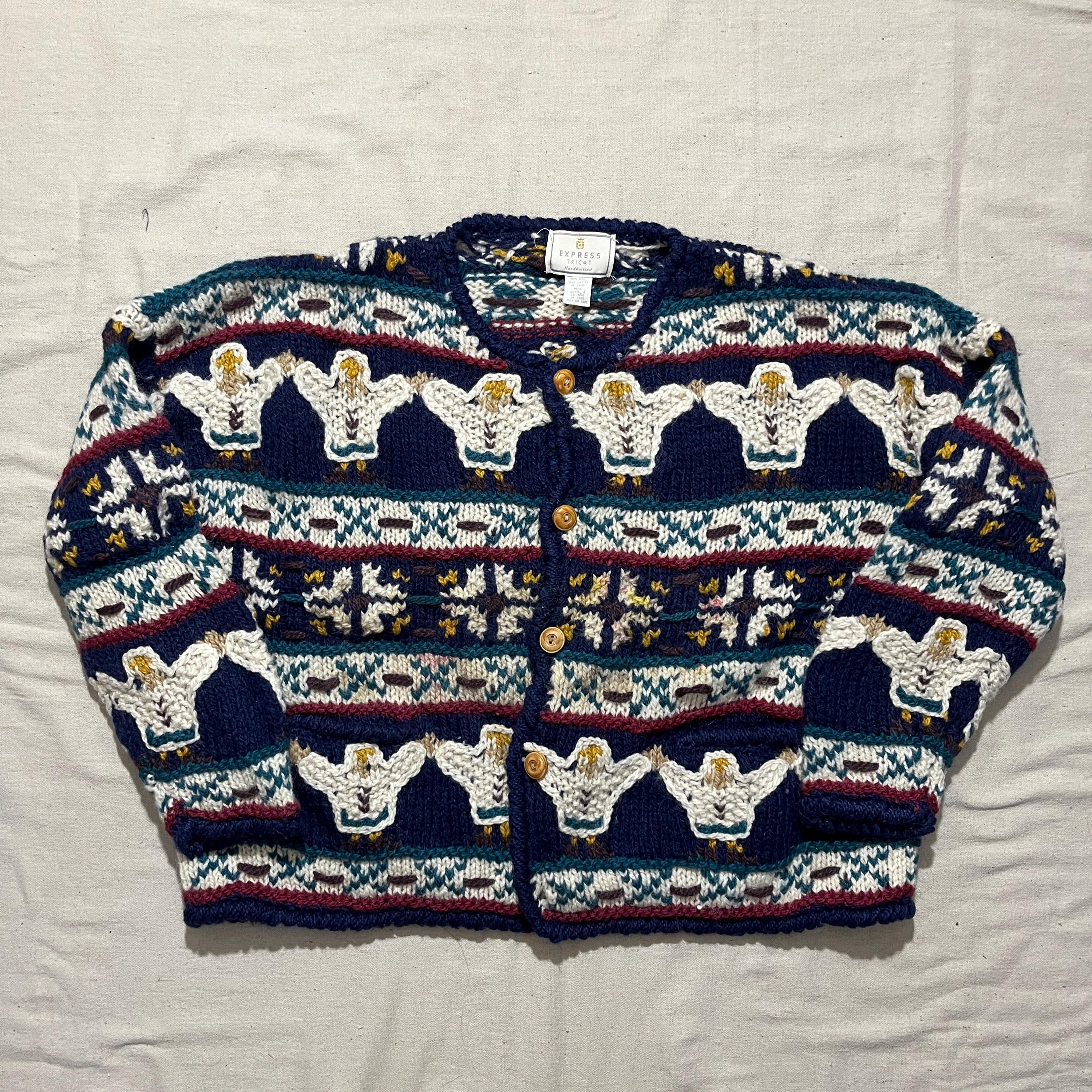 90s EXPRESS TRICOT ハンドニット カーディガン ヴィンテージ 90s