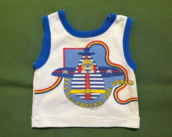 Camiseta sin mangas con estampado gráfico Babyfair vintage de los años 80: Oso de avión, talla 12 M