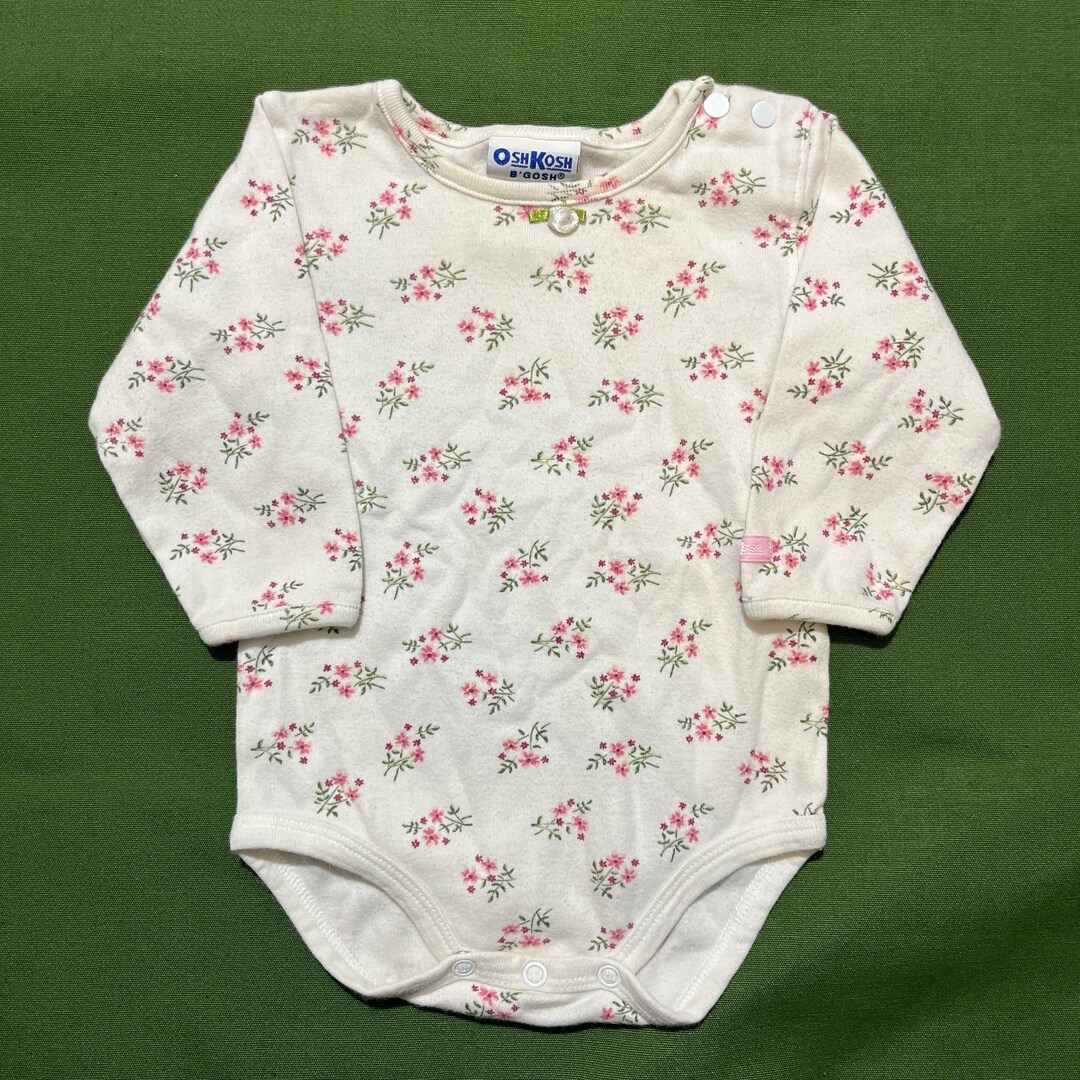 1990' Oshkosh B'gosh USAくるま柄 ロンパース95cm Vintage 80s 90s Oshkosh B'gosh Onesie Floral Flower White Kids