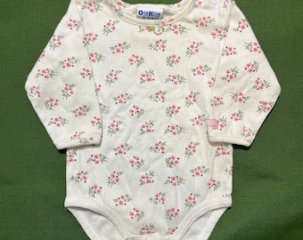 Vintage 80s 90s Oshkosh B'Gosh Onesie Floral Flower White Kids Baby Toddler 3-6 Months
