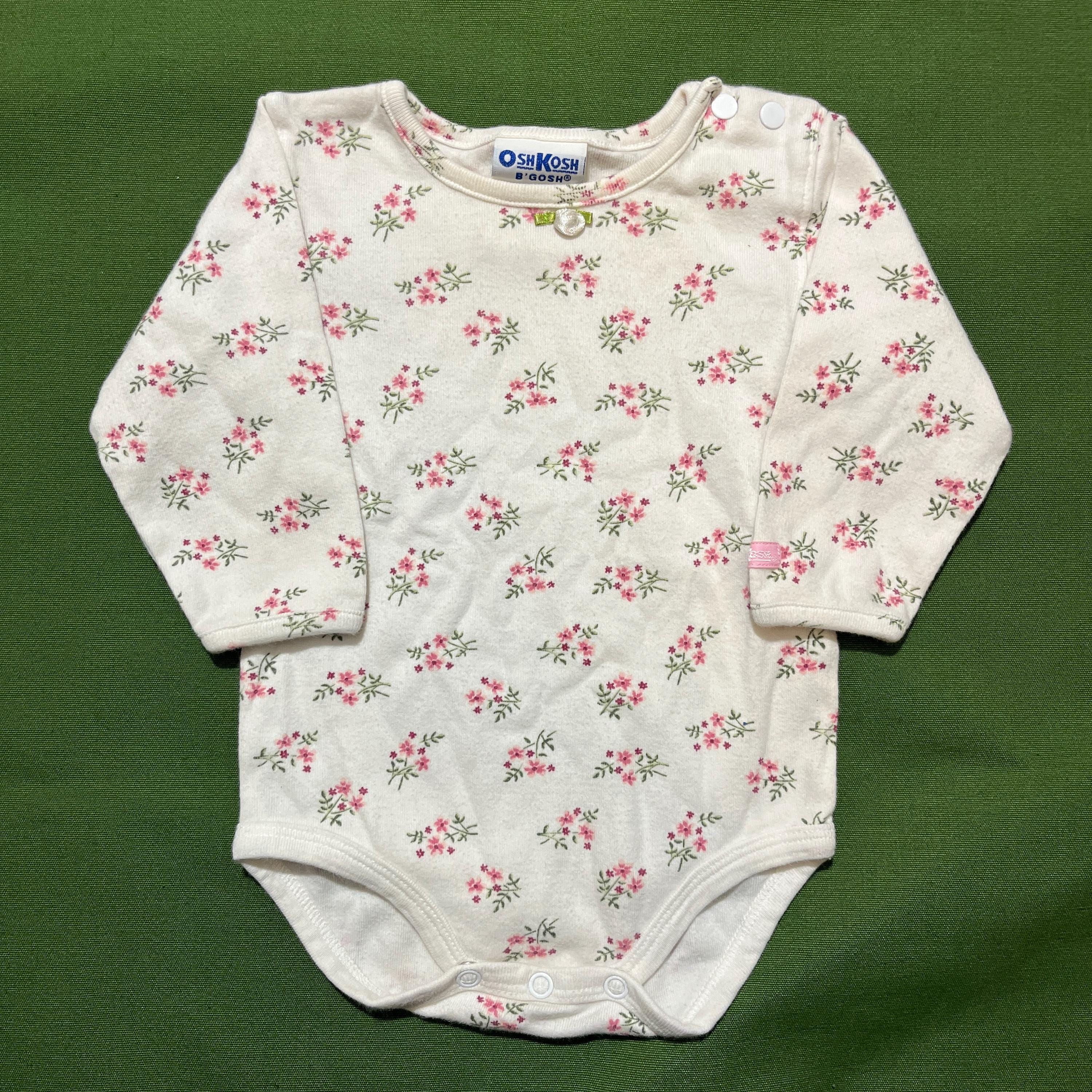 Vintage 80s 90s Oshkosh B'gosh Onesie Floral Flower White Kids