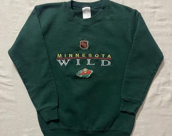 Sudadera vintage de los años 2000, estilo Y2K, para niños y jóvenes, de la NHL, Minnesota Wild, con cuello redondo, color verde, talla grande.
