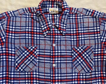 Vintage 60s Plaid Cotton Flannel Shirt: Phoenix Brand Red Blue XL