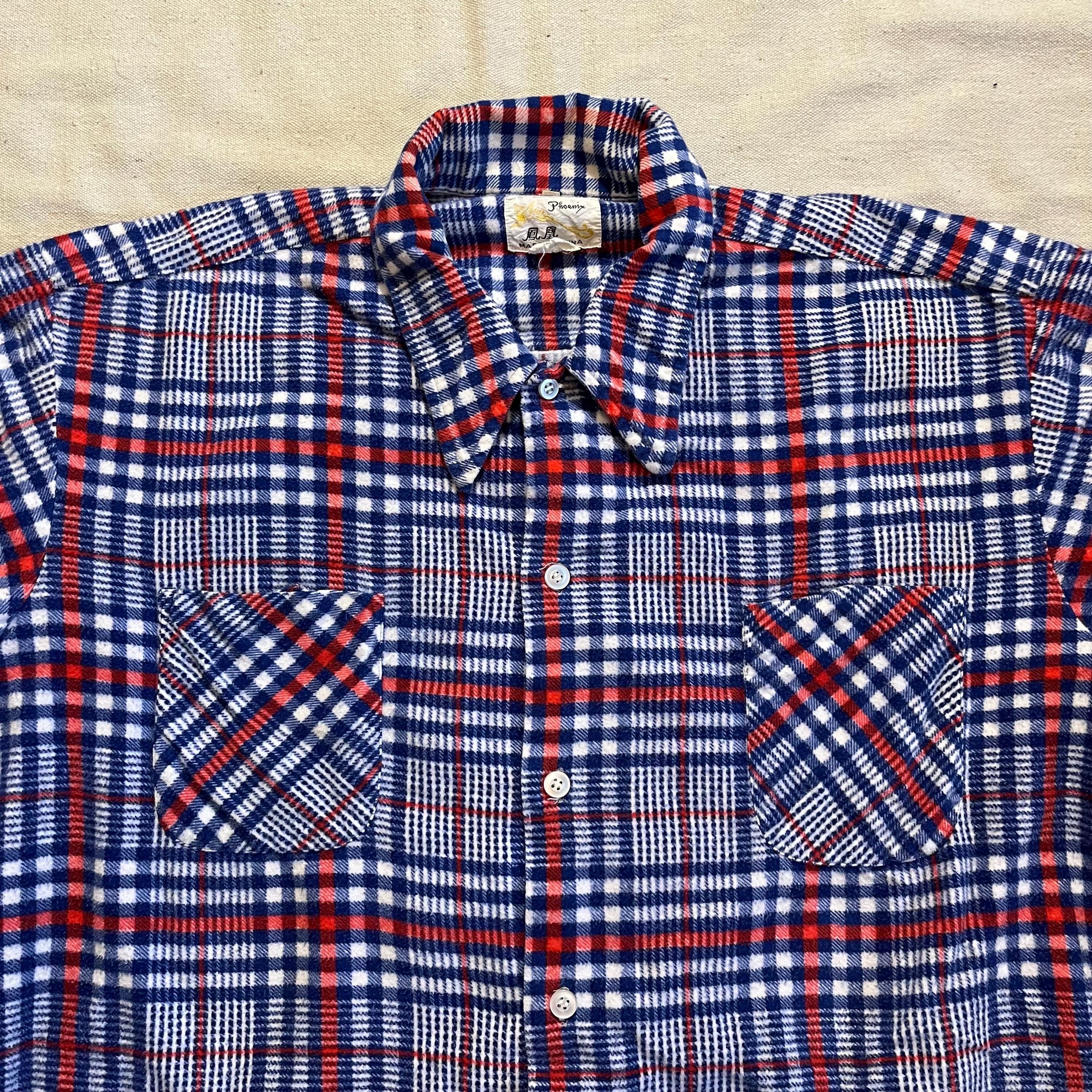 Vintage 60s Plaid Cotton Flannel Shirt: Phoenix Brand Red Blue XL