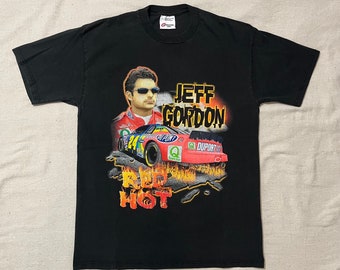 Vintage jaren 90 Nascar Racing Jeff Gordon Red Hot Dupont grafisch T-shirt zwart groot