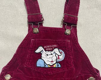 Vintage 80s/90s Kids/Toddler Sweet Pickles Happy Kids Responsible Rabbit Children’s Books Corduroy Overalls Maroon Red Size 4T