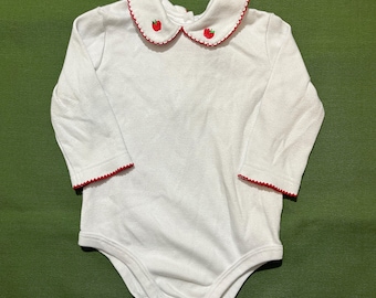 Mono vintage de los años 90, edición rara, con estampado de manzana, blanco, para bebé de 24 meses