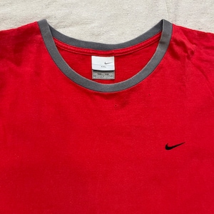 Vintage 00s/90s Nike Sportswear Brand Embroidered Swoosh Ringer T-Shirt Red XXL 2XL
